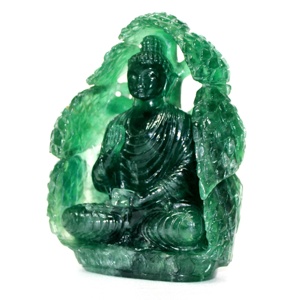 Estatua Grande de Buda Bendecido en Fluorita Verde, Escultura Religiosa de Piedra Preciosa Tallada a Mano, 11 Pulgadas, India - Product Image 3