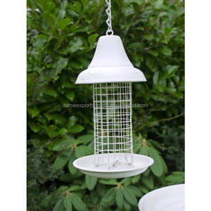 Elegante soporte de comedero para pájaros blanco con jaulas de pájaros decorativas, perfecto para decoración de jardín al aire libre y observación de aves - Product Image 2