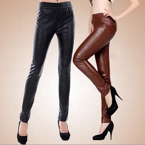 Leggings de cuero térmicos gruesos de invierno con cintura elástica de longitud completa - Product Image 1