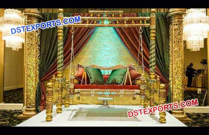 Décor de balançoire en bois doré sculpté à la main, Sankheda, artisanat, en bois, jhola, traditionnel, cérémonie de mariage, nouveau Design - Product Image 5
