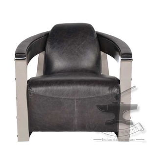 เก้าอี้โซฟาหนังสีดำแบบวินเทจพร้อมโครงเหล็กสไตล์ร่วมสมัยสำหรับอพาร์ทเมนต์หรือห้องรับประทานอาหาร - Product Image 2