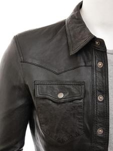 Hommes Vache En Cuir Noir Véritable Chemise - Product Image 3