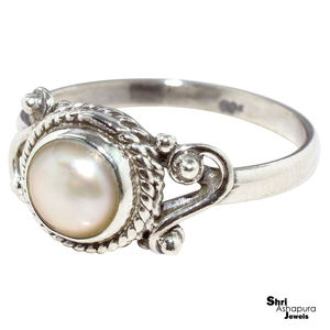 Bague Simple en argent Sterling 925, perle blanche, bijoux uniques, bijoux de mode en argent - Product Image 3