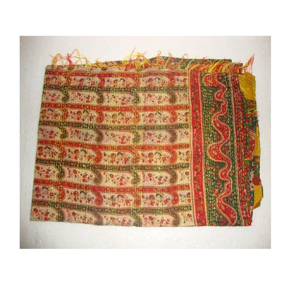 Foulard en soie ethnique réversible indien, Vintage Kantha de styliste, Hijab, châle, étole, Turban