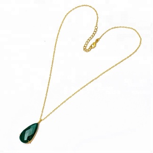Magnifique pierre précieuse Onyx vert poire 925 argent Sterling plaqué or chaîne collier bijoux fiançailles fête cadeau de mariage - Product Image 1