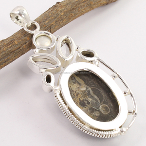 Turritella naturelle Jaspe et autres pierres précieuses Pendentif en argent sterling massif 925 Pendentif incroyable Bijoux fins et faisables - Product Image 2