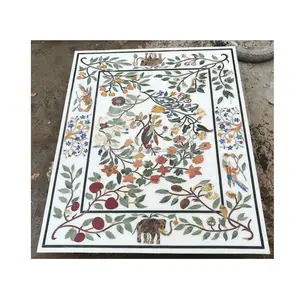 Indian Marble Stone Inlaid Dining Table Top