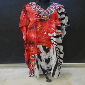 Viscos-robe longue pour femmes, caftan de style tenue de fête, avec impression numérique, en cristal, pour fêtes - Product Image 4