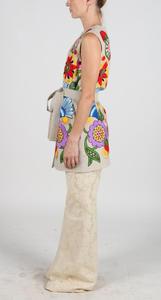 Shop India Color Pastel Floral Suzani bordado 100% algodón tamaño libre sin mangas gran demanda señora Vintage diseño chaqueta abrigo - Product Image 3