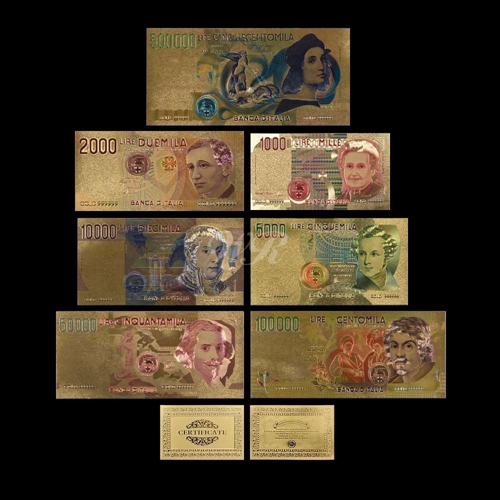 漂亮的彩色意大利里拉纸币设置7个全套金属金箔钞票意大利货币纪念品装饰| Alibaba.com