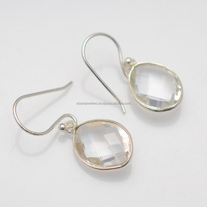 Pendientes colgantes de piedras preciosas de cuarzo transparente de Plata de Ley 925-Accesorio de regalo para fiesta de boda - Product Image 1