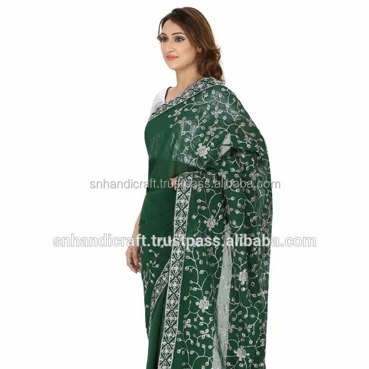 Emerald Green Etnische Slijtage Sari Groene Lehenga Stijl Sari Designer Steen Werk Lehenga Sari Designer Hand Werk Sari