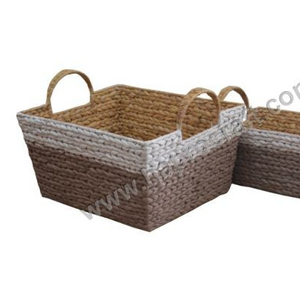 Rectangle Bamboo Storage <b>Basket</b> White Brown Hyacinth Water <b>Wicker</b> Handles Mixed Home Decor <b>Laundry</b> <b>Basket</b> for Beverage (HS - Product Image 1