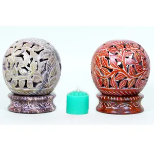 เชิงเทียนหินธรรมชาติสีเงิน ที่วางเทียนไข ที่วางเทียนชา ลายแกะสลักใบไม้ดอกไม้ งานฝีมือ สำหรับคริสต์มาส ตกแต่งบ้าน - Product Image 1