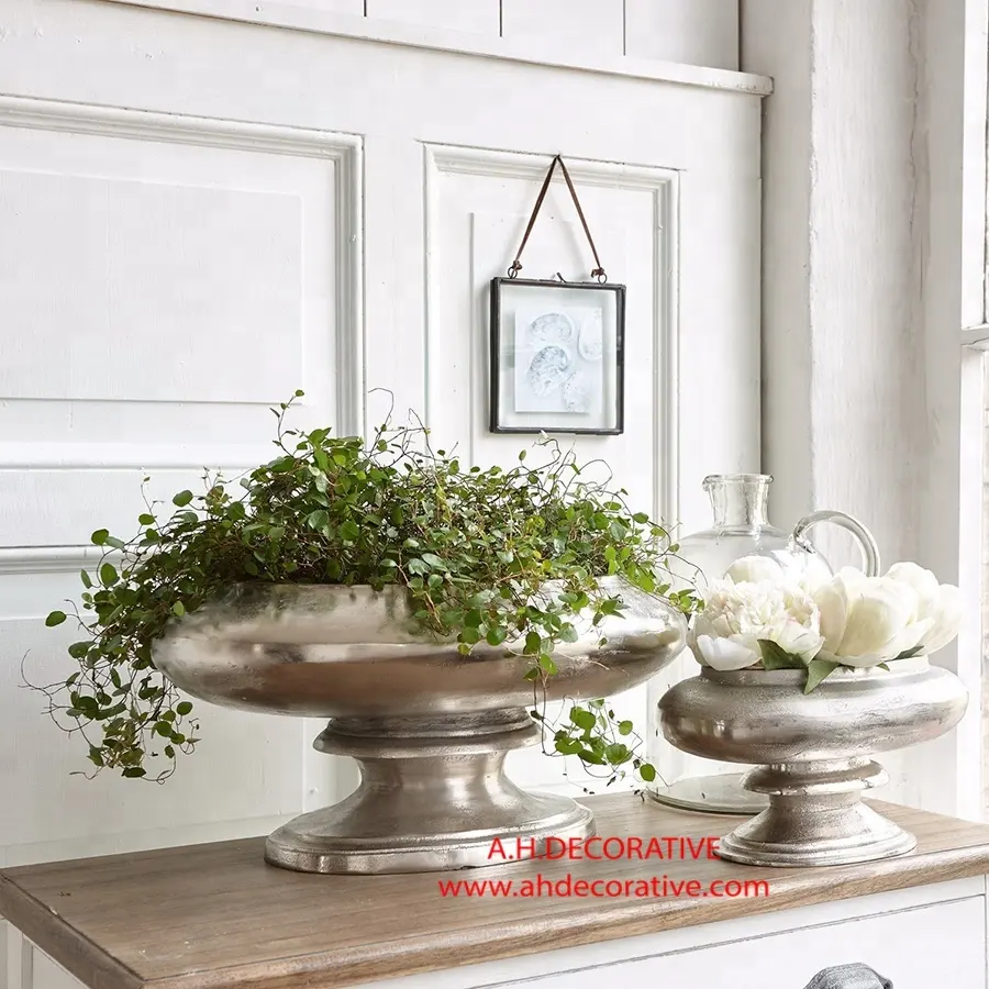 Florero de aluminio para decoración del hogar, jarrones de flores antiguas de lujo, modernos y lujosos, de plata brillante, gran oferta