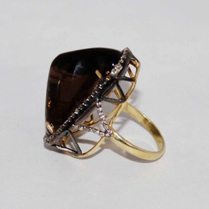 Anillo de diamantes, joyería, anillo de aniversario de boda, chapado en oro, cuarzo ahumado, Plata de ley, calcedonia pura para mujer, 15,64 gramos, 8,5, EE. UU. - Product Image 2