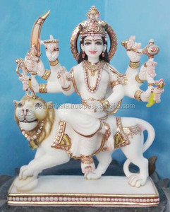 <span class=keywords><strong>Durga</strong></span> mata ngồi trên sư tử điêu khắc cho ngôi đền trang trí mới thiết kế tuyệt vời Hindu văn hóa thờ Phượng tượng đá cẩm thạch trắng tinh khiết - Product Image 1