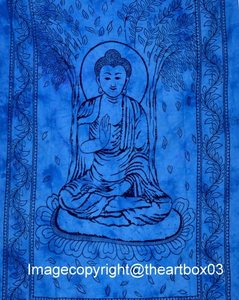 Tapiz psicodélico de algodón con estampado de bloques hechos a mano, colgante de pared estilo Boho Chic Deco, colcha de arte, decoración única para el hogar - Product Image 1