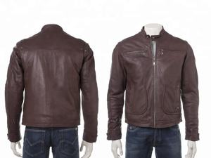 แจ็กเก็ตหนังวัวแท้สำหรับผู้ชาย, เสื้อแจ็คเก็ตหนังวัวแท้มีซิปปิดแน่นย้อมสีย้อมสีได้สำหรับฤดูหนาว - Product Image 2