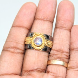 Beautiful Wholesale Price New Collection 925 Sterling <b>Silver</b> Rainbow Moonstone Gold Plated <b>Band</b> <b>Ring</b> - Product Image 5