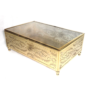 Set <b>of</b> 4 Hexagonal Decorative Etched <b>Glass</b> Top Jewelry Box for Jewelry Storage & Display - Product Image 4