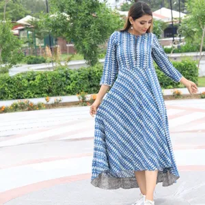 India Tangan Blok Dicetak Top Kurti Wanita Satu Bagian Kurti