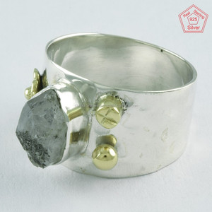 Venta al por mayor indio 925 anillo de plata esterlina Herkimer piedra preciosa dos tonos con moissanita diamante perla piedras principales proveedor directo - Product Image 3