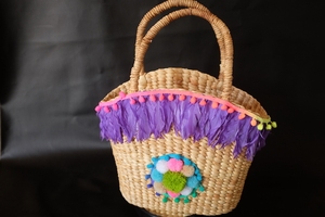 กระเป๋าชายหาดทำจากฟางทรงกลมของผู้หญิง100% ทำด้วยมือวัสดุหญ้าทะเลสไตล์บาหลีแบบเปิด - Product Image 6