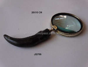 Lupa con Mango de Cuerno en Forma Natural, Pieza Metálica en Latón con Acabado de Espejo, Regalo para Hombre - Product Image 3