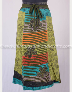 Falda de verano con estampado Floral, parches bordados florales, corte de navaja, verde Iguana, HHCS 116 B - Product Image 4