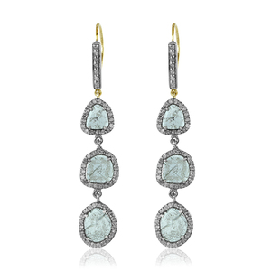 Pendientes Colgantes Victorianos de Plata 925 Oxidada con Diamantes Naturales Pavé y Diamantes Polki, Joyería Fina Hecha a Mano al por Mayor - Product Image 1