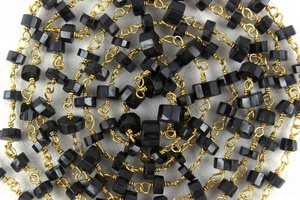 Spinelle noir naturel à facettes en forme de pneu perles de pierres précieuses à la main plaqué or 92.5 chaîne de chapelet plaqué argent Sterling - Product Image 4