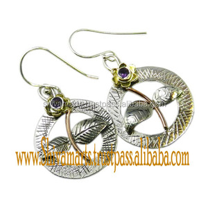Pendientes colgantes de plata de ley 925 con piedras preciosas de amatista, joyería chapada en oro de dos tonos para mujeres y niñas, regalos de fiesta de boda - Product Image 2