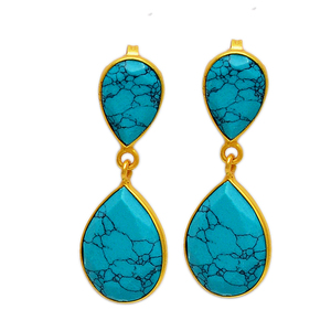 Matrix turquesa piedra preciosa pera cabujón bisel ajuste Stud pendiente joyería pera forma piedra pendiente de moda para mujer, Unisex - Product Image 2