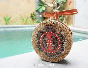 Sacs à bandoulière en rotin, produits traditionnels et ethniques, en paille, cercle rond, bois lunaire sculpté, peint à la main, Design ethnique, - Product Image 4