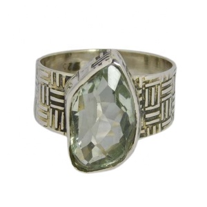 925แฮนด์เมดแหวนเงินสเตอร์ลิงประดับพลอยอเมทิสต์สีเขียวธรรมชาติสำหรับงานแต่งงานงานปาร์ตี้โดยตรง - Product Image 1