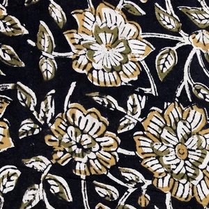 Organic Cotton Sanganeri Block Printed Floral Pattern Lightweight Fabric Handmade Black for Girls Boys Dress Making Curtains - Product Image 5
