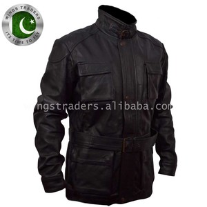 Black <b>Leather</b> <b>Jacket</b> with <b>Box</b> Pockets for Men Made in Pakistan Sialkot - Product Image 3