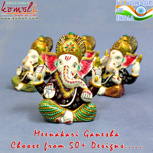 Large Multi-Color Ganesh Murti Meenakari White Metal and <b>Wood</b> Novelty <b>Gifts</b> for Wedding and Diwali Favors - Product Image 3