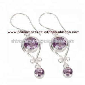 Vintage 925 <b>Sterling</b> <b>Silver</b> <b>Drop</b> <b>Earrings</b> With Amethyst Gemstone New Designs For Women And Girls For Weddings Fine Jewelry Gift - Product Image 3