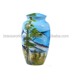 Magnifique urne de crémation verte gravée pour adulte par Brassworld, fournitures commémoratives indiennes - Product Image 5