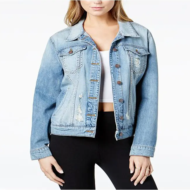 Custom design fashionable cotton denim jacket for womans by professional Bangladeshi manufacturer.