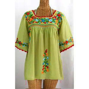 Boho Clothing Ladies Mexican Embroidered Blouse Vintage Hand Embroidery Designs Tops