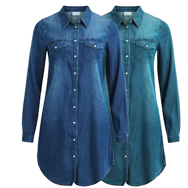 लंबी शर्ट नई आगमन OEM डिजाइन महिला डेनिम जीन शर्ट