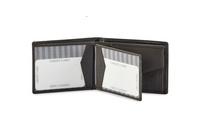 Dompet Pendek Kulit Asli Abu-abu Anti RFID dengan Pola Benang, Lapisan Katun, Penutup Terbuka, Gaya Inggris