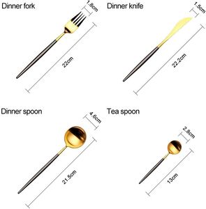 Elegante juego de cubiertos de acero inoxidable dorado en mango de esmalte negro para el hogar y la boda Juegos de cubiertos de mesa - Product Image 5