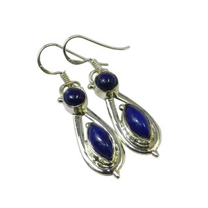 Solid 925 Sterling Silver Genuine Lapis Gemstone Indian Handmade <b>Earrings</b> Vintage Style Wholesaler Direct From Manufacturer - Product Image 1