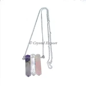Gemstone <b>Quartz</b> Pencil Pendants With Golden Chain <b>Necklace</b> - Product Image 1