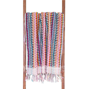Toalla Multicolor con Pompones Hecha a Mano, Toallas Turcas de Lujo Tejidas a Mano - Product Image 1