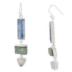 Boucles d'oreilles pendantes en fil d'oreille en argent sterling 925 avec quartz rose kyanite verte Boucles d'oreilles à la mode pour cadeau de mariage. - Product Image 2